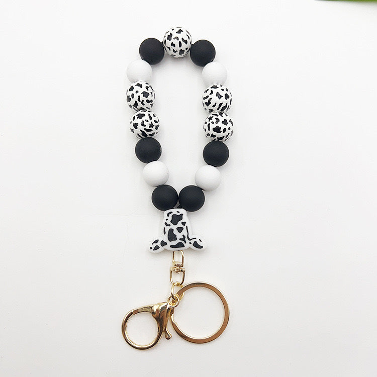 Wholesale Silicone Pumpkin Cow Ghost Dog Paw Wooden Bead Bracelet Keychain
